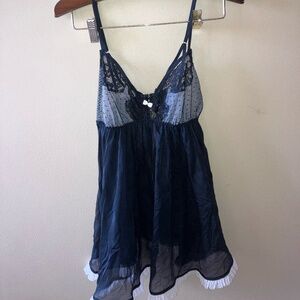 Y2K Victorias Secret Lace Babydoll Slip Dress Lingerie Pink Trim